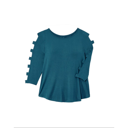 Meera Lane 3/4 Cut-Out Sleeve Knit Top Size 2X, Teal