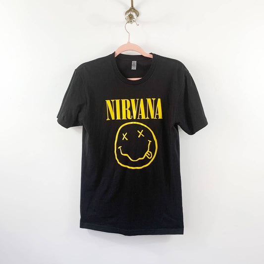 Next Level "Nirvana" Graphic Tee Shirt Size S, Black & Yellow