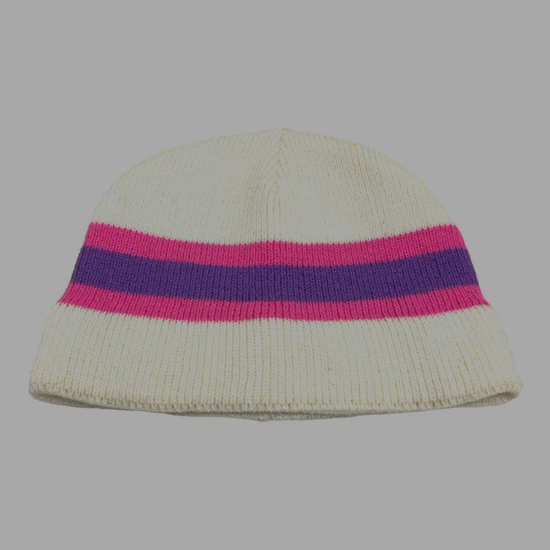 100% Acrylic Striped Beanie, Pink & Purple