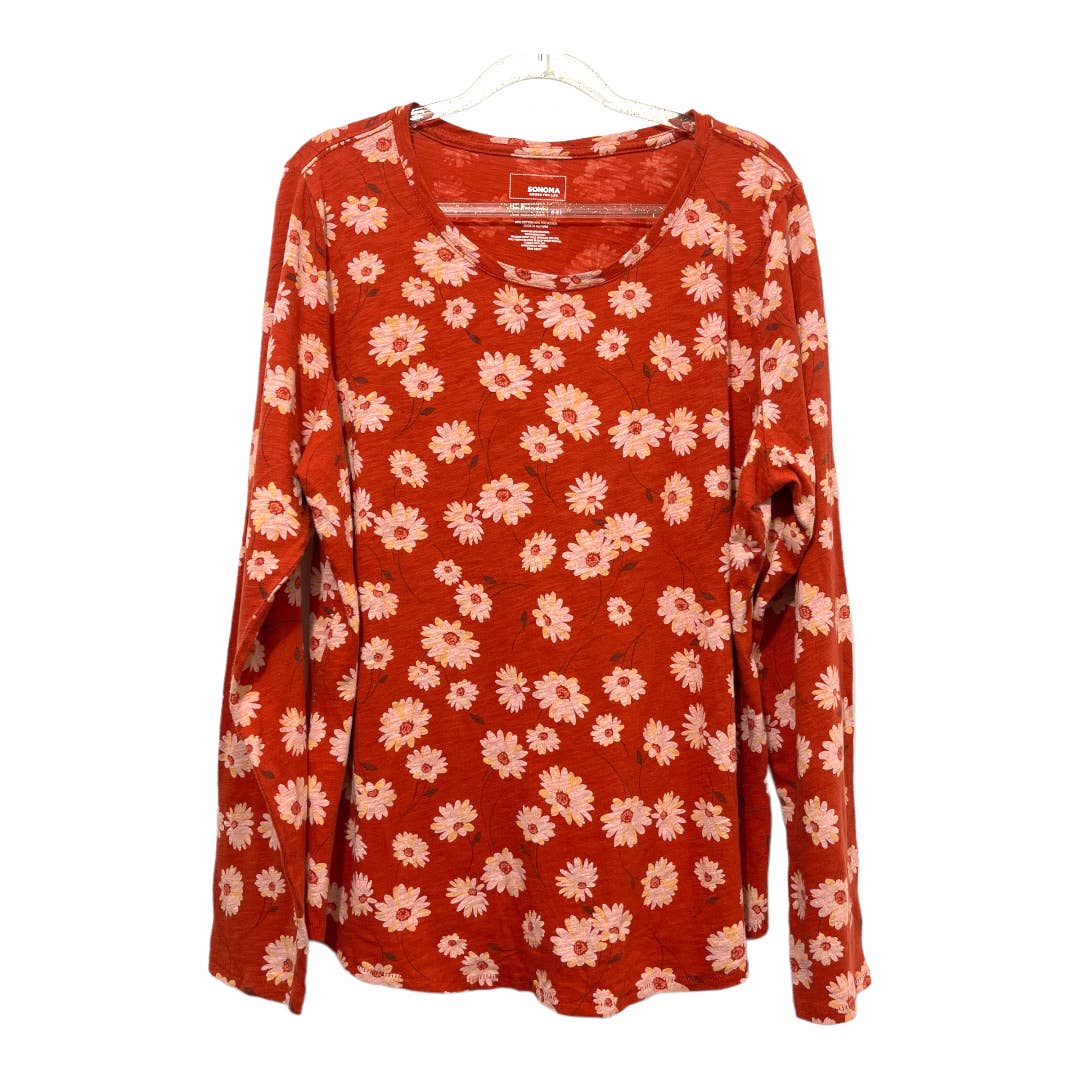 Sonoma Everyday Long Sleeve T-Shirt Size XXL, Burnt Orange Floral