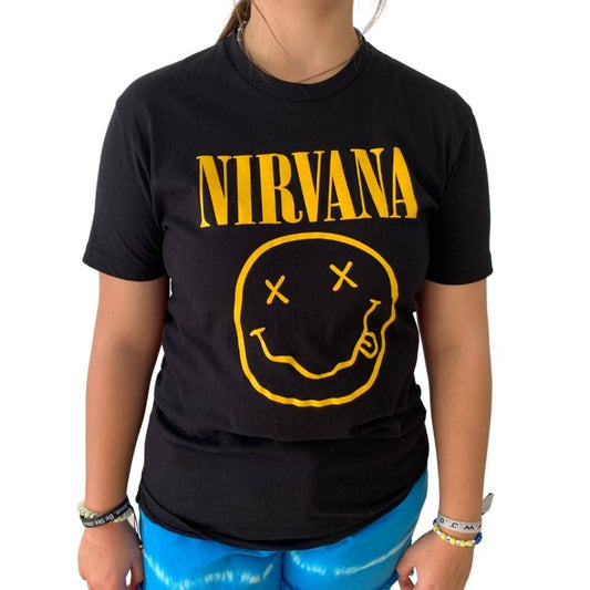 Next Level "Nirvana" Graphic Tee Shirt Size S, Black & Yellow