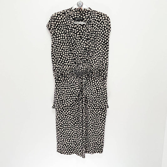 Jones New York Women's Sheath Black & Cream Polka Dot Stretch Sleeveless Dress Size 14