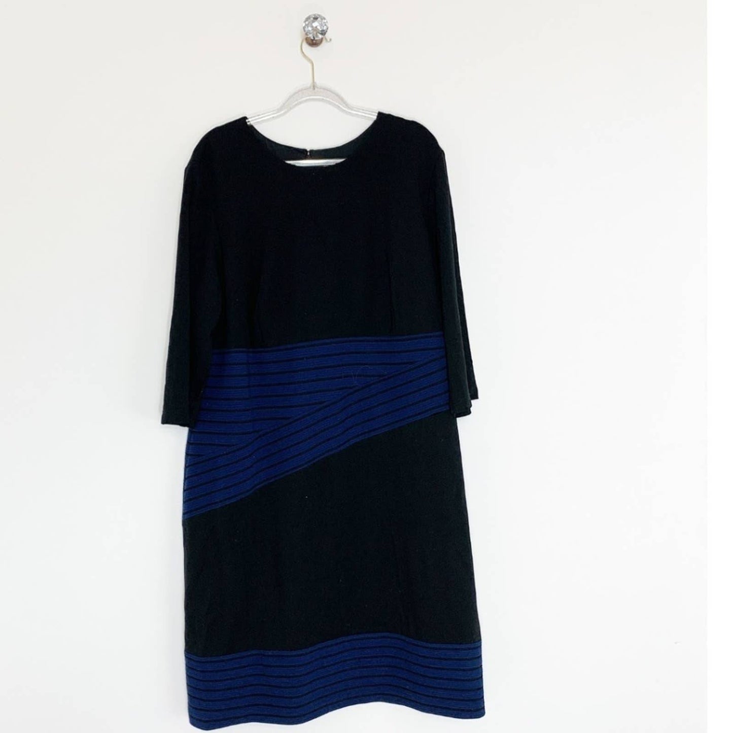 Hutch Ponte Stripe Sheath Dress 3/4 Sleeve Crew Neck Size 1X, Black & Blue