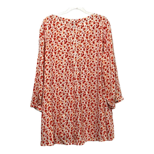 Intro 3/4 Sleeve V-Neck Printed Top Size 2X, Orange Print