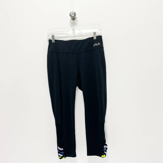 Fila Sport Capri Leggings with Mesh Pastel Straps at Ankle Size M, Black