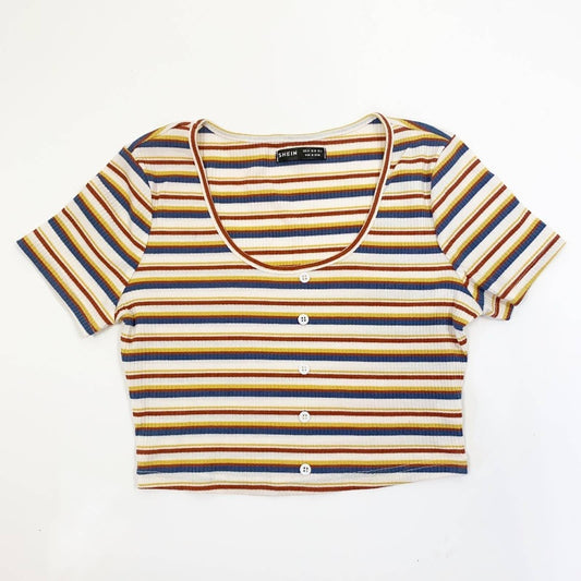 Shein Striped Button Front Tee Size M