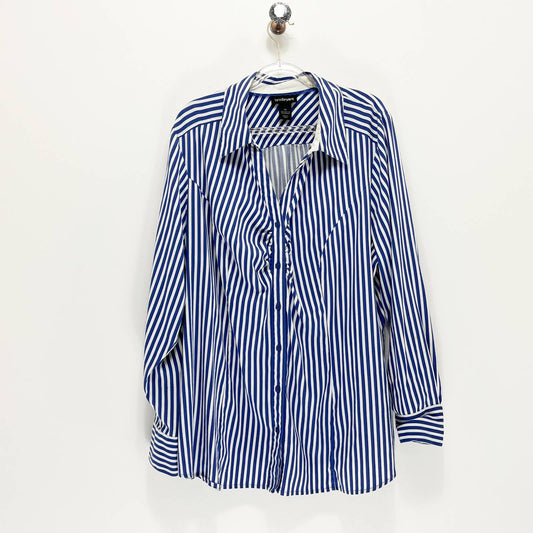 LANE BRYANT Blue & White Striped Long Sleeve Button Front Shirt Top Size 22