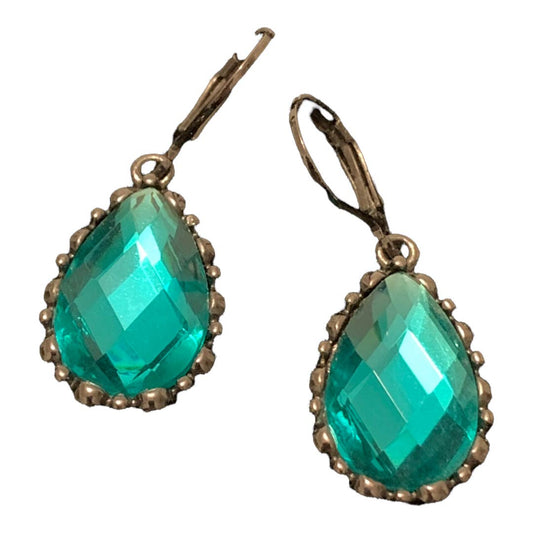 Vintage Silver Plated Tear Drop Teal Stone Earring