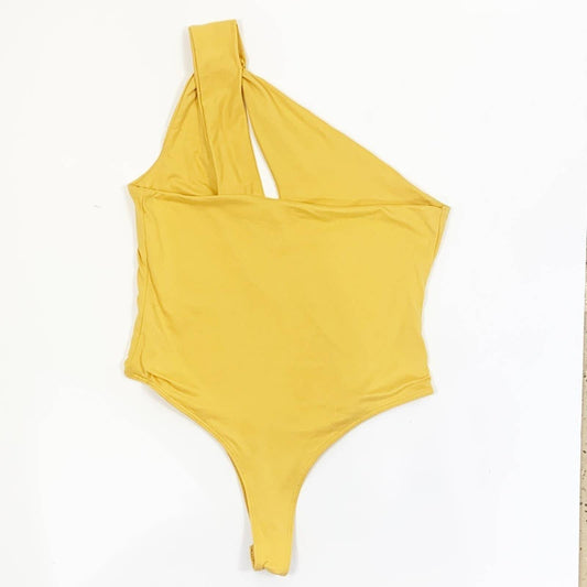 Fashion Nova One Shoulder Sleeveless One Piece Bodysuit Size L, Yellow