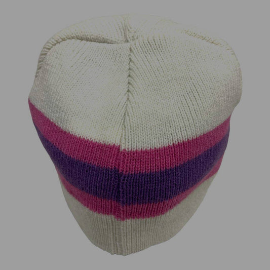 100% Acrylic Striped Beanie, Pink & Purple