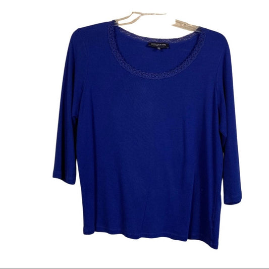 Jones New York Signature Dress Sweater with Lace Neckline Size 2X, Blue