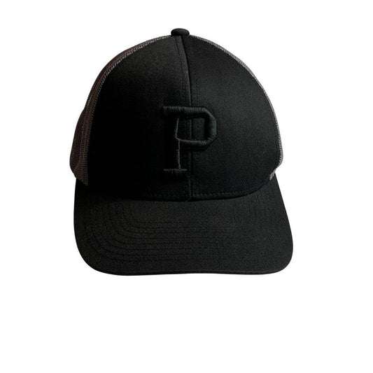 Pacific Headwear 104C Trucker Mesh Snapback Hat with Embroidered P, Black