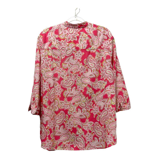 Appleseed's Paisley 100% Cotton 3/4 Sleeve Top Size 1X, Pink