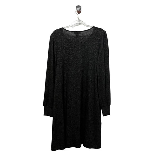 AB Studio Fuzzy Long Puff Sleeve Swing Dress Size S, Black Gray