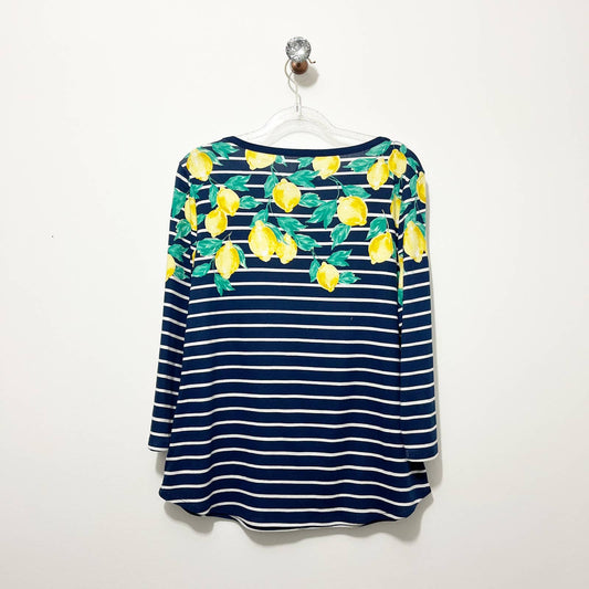 Croft & Barrow The Classic Graphic Tee with Stripes & Lemons Size M, Navy