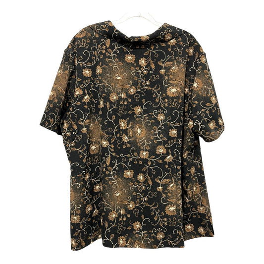 Laura Scott Floral Short Sleeve Button Down Top Size 24W, Black & Gold