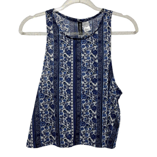 Divided Sleeveless Floral Print Crop Top Size S, Blue & White