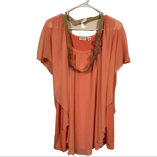 Cato Flowy Short Sleeve Top with Beaded Belt Size 18/20, Peach