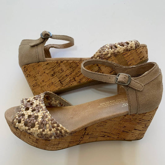 Toms | Brown & Beige Cork Braided Leather Wedges Size 5.5