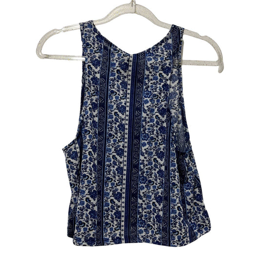 Divided Sleeveless Floral Print Crop Top Size S, Blue & White