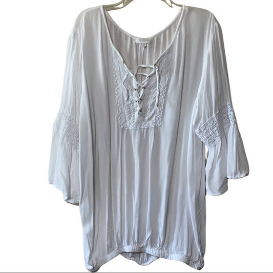 Eden & Olivia Flowy Boho Top Size 2X, White