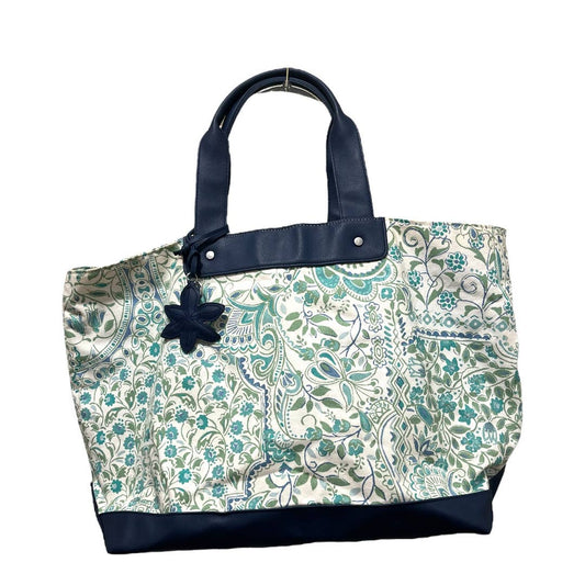 Large Jo-Ann Tote Bag Blue/ Green Floral Design Lined Cotton Beach Travel