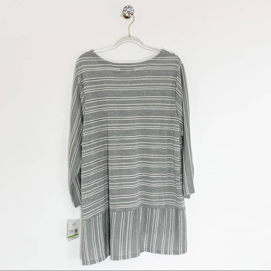 NEW Emily Daniels Striped Tunic 3/4 Sleeves, Flowy, Size 1X, Gray & White