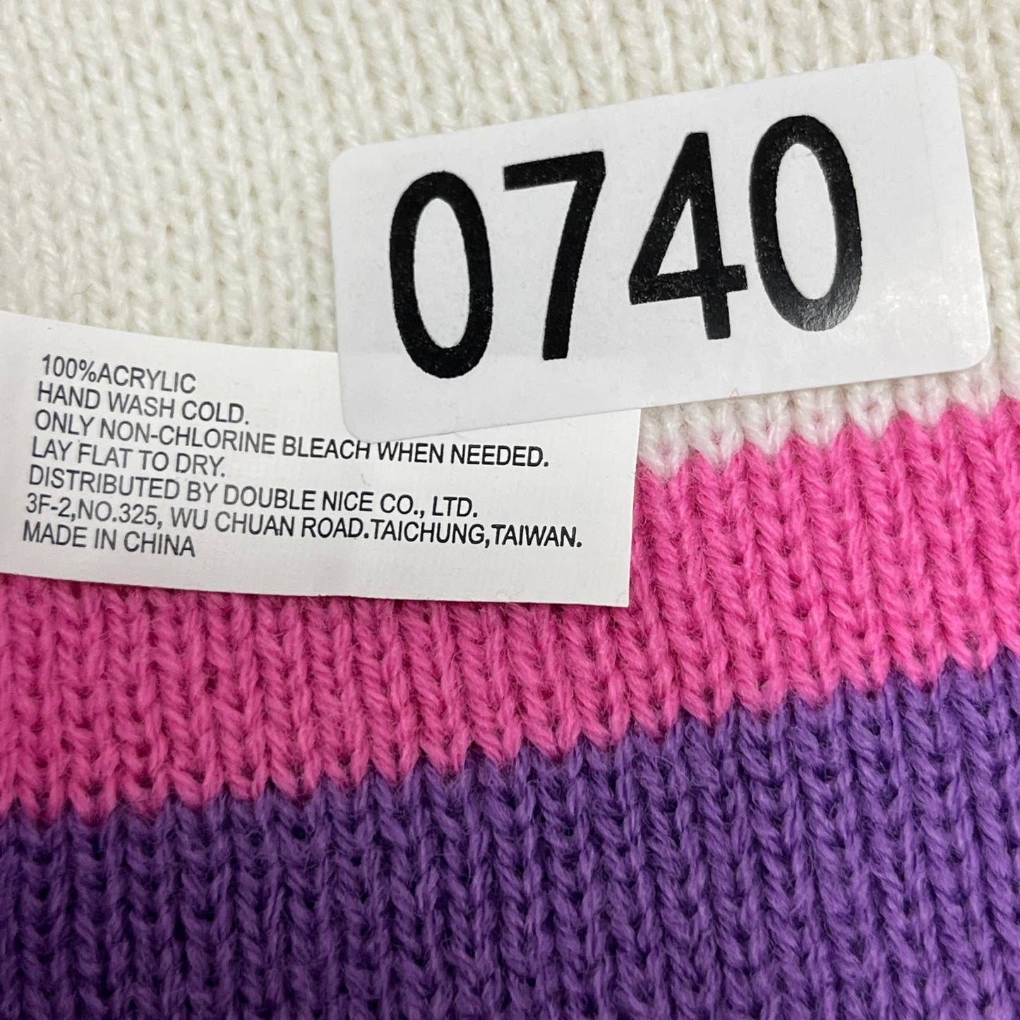 100% Acrylic Striped Beanie, Pink & Purple