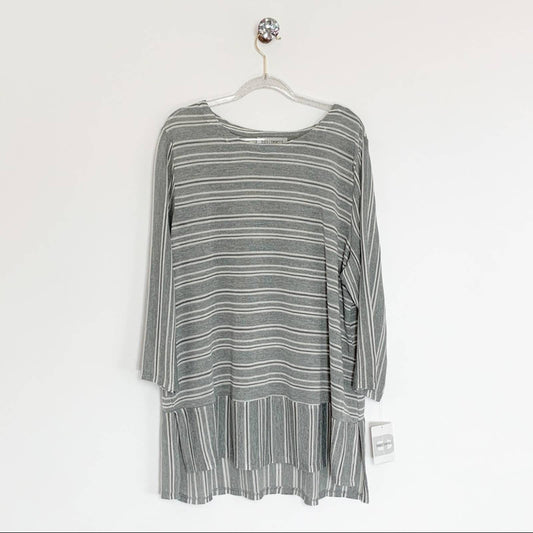 NEW Emily Daniels Striped Tunic 3/4 Sleeves, Flowy, Size 1X, Gray & White