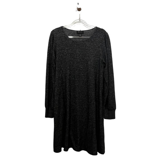 AB Studio Fuzzy Long Puff Sleeve Swing Dress Size S, Black Gray