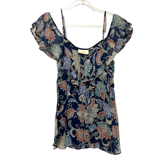 Maeve by Anthropologie Blue Mariposa Floral Top Size 00P