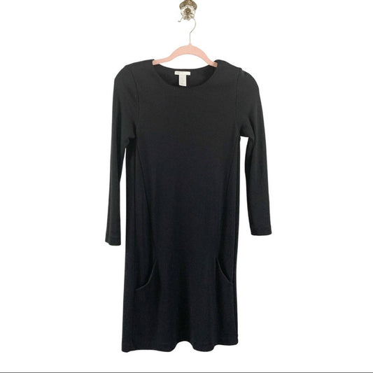 H & M Basic Long Sleeve Dress with Low Pockets Size XS, Black